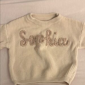 Sophia Cream Sweater with blush writing
